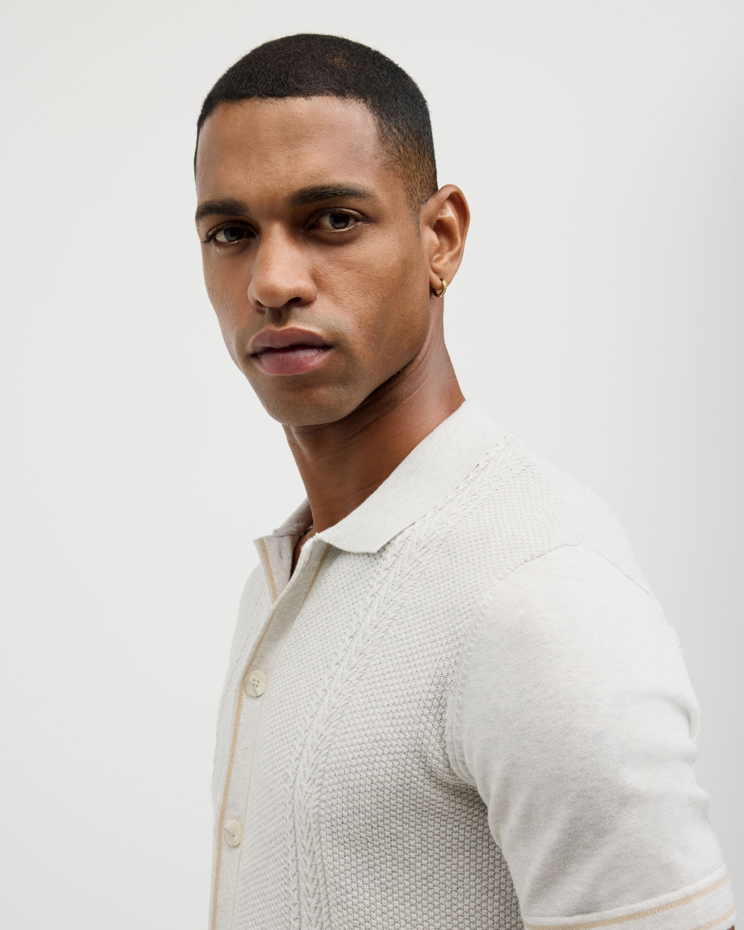 Stripe Button-Through Cable Knit - Natural - Stripe Button-Through